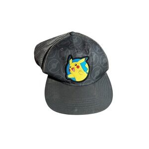 Pokemon Pikachu Trucker Hat Grey Poke Ball Pattern‎ Snapback Mesh Cap OSFA